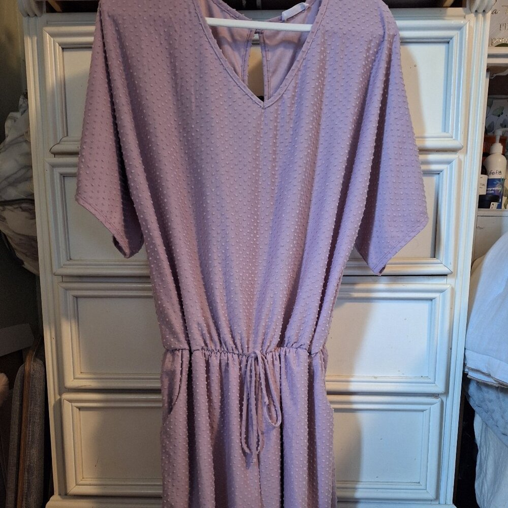 Lavender V-Neck Romper with Drawstring Waist